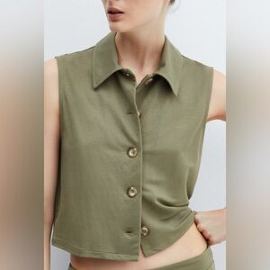 Mango: Green Shirt Collar Vest